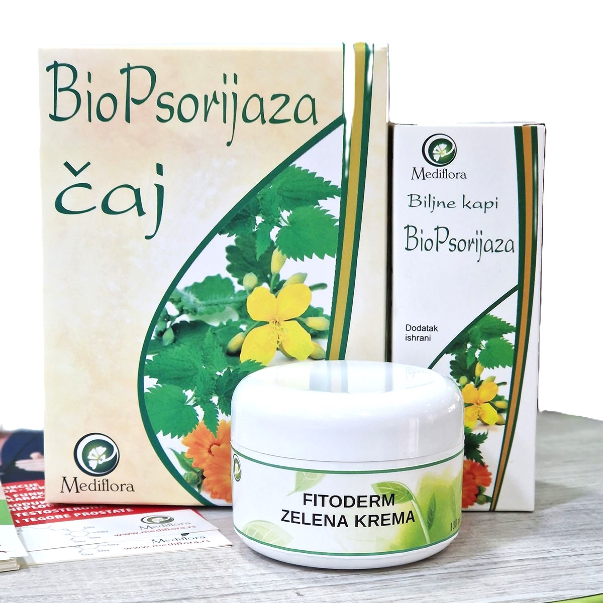 Psorijaza komplet čine Biopsorijaza čaj, Biopsorijaza kapi i biljni krem za psorijazu Fitoderm