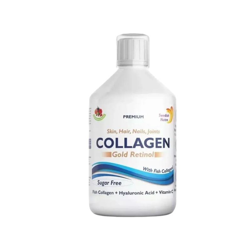 Gold Retinol premium riblji kolagen 12.500mg, sadrži ribljeg kolagena tipa I i III po dnevnoj dozi, obogaćen hijaluronskom kiselinom, vitaminom C i retinolom (vitamin A).